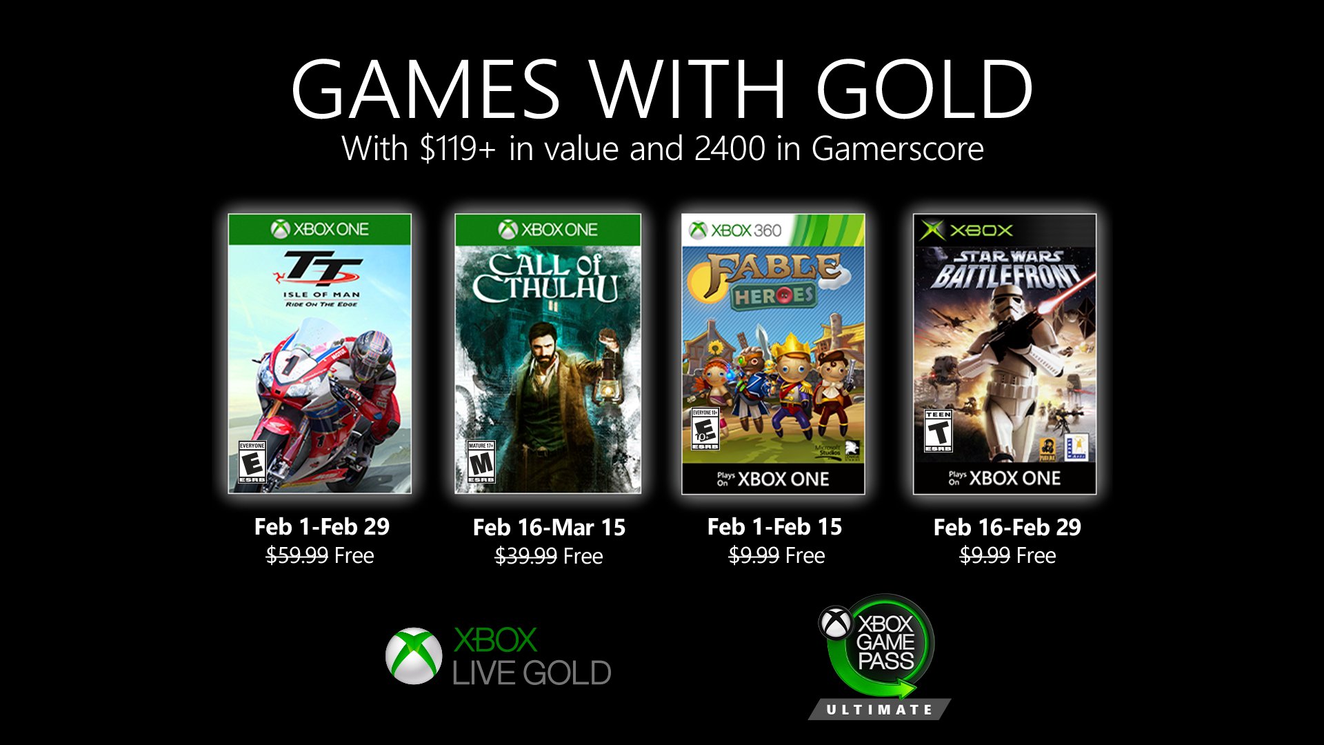 Xbox Live Games with Gold February 2020