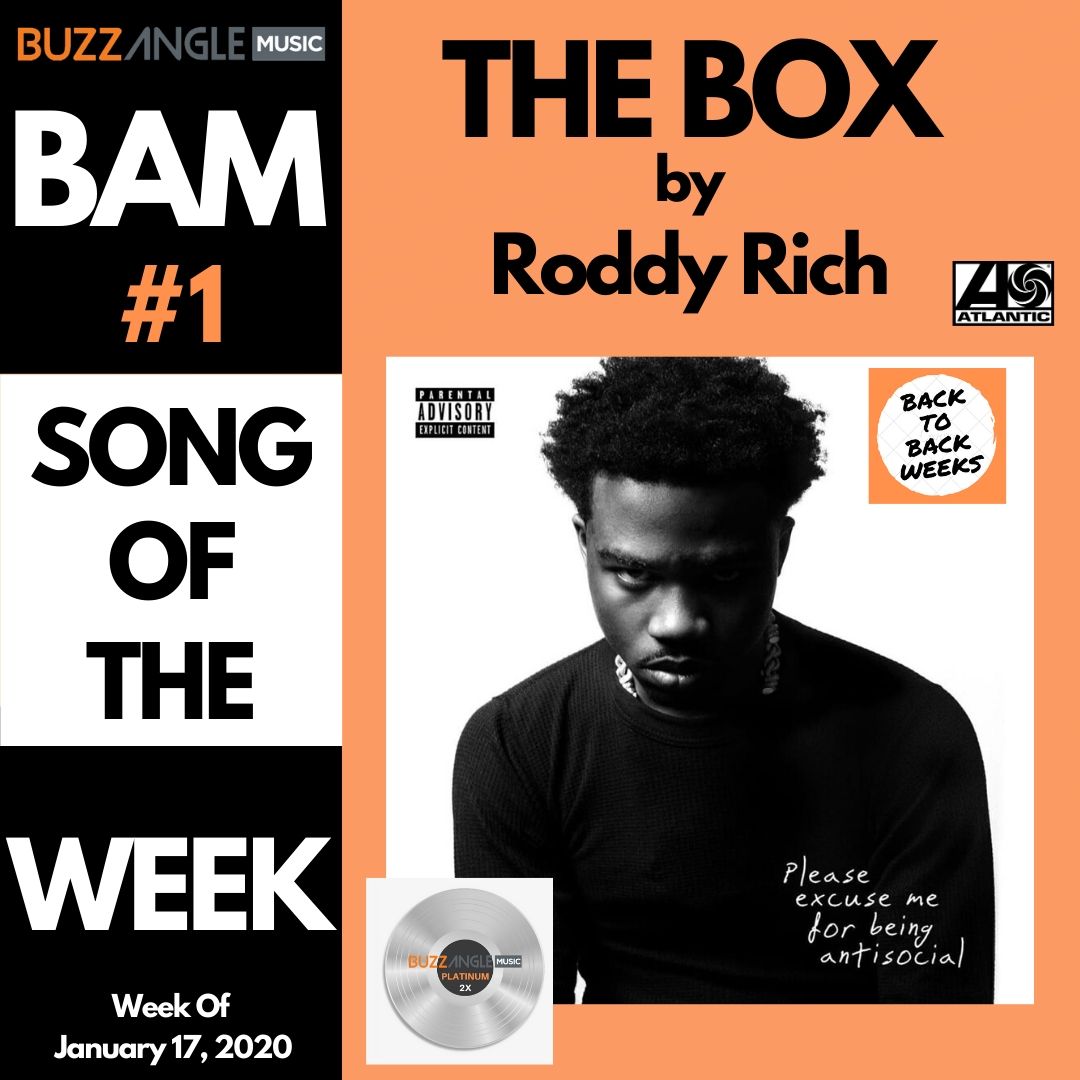 BuzzAngleMusic's tweet image. Congratulations to @RoddyRicch and @AtlanticRecords for "The Box" being the #1 Song in the U.S. for back to back weeks!  The song has gone 2x Platinum!!  #1Song