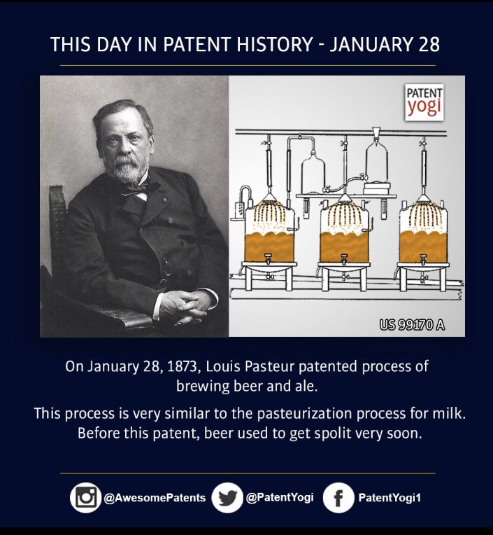Today.. 1873 #LouisPasteur saved #beer &amp; #fineale We think this is worth celebrating. Come on down to our #breweryshop &amp; raise a glass or bottle, to this moment in history.. <a href="/PatentYogi/">Patent Yogi LLC</a>  #pasteurisation #GreatDay