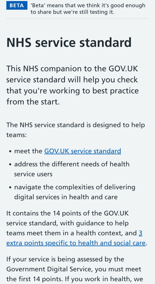 Screen grab of the NHS service standard page