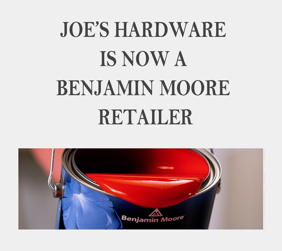 fallbrookace's tweet image. Joe's Hardware is proud to announce that we are now a Benjamin Moore paint retailer. Stop by the store and check out the new color line and products. We also provide a custom color matching service.