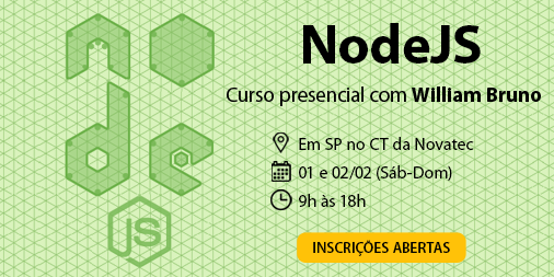 ctnovatec's tweet photo. Curso NodeJS com @wbrunom  no CT da Novatec em SP! Participe da 1ª turma de 2020: dias 1 e 2 de fevereiro.
Inscrições: https://t.co/eCVkisiBOq https://t.co/QhTlZdgIDX