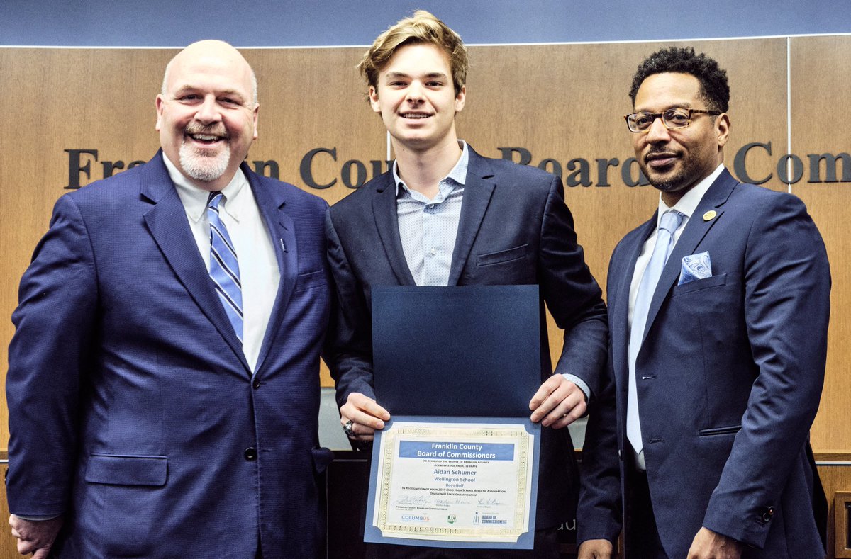 janschumer's tweet photo. Franklin County Board of Commissioners recognizing State Champions - perfect segue from Jaguar to Thunderbird! @AidanSchumer @WellingtonGolf https://t.co/Osst1ZSmf2