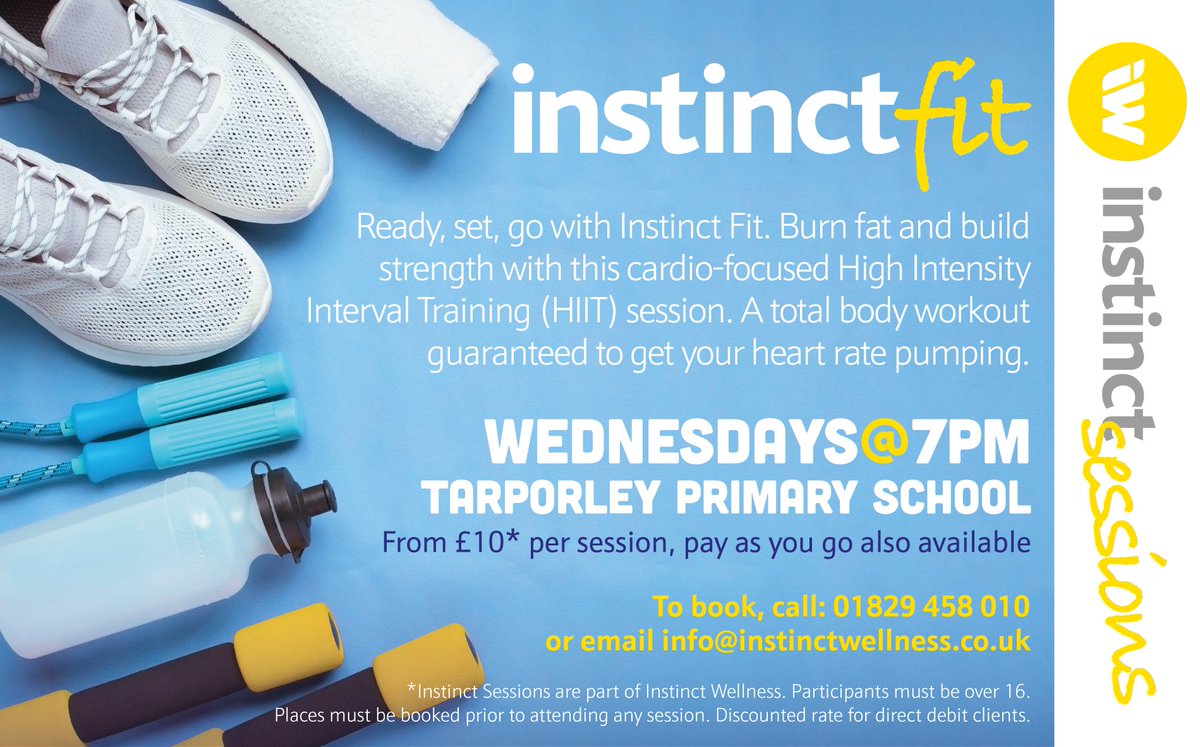 InstinctWell's tweet photo. Instinct Fit comes to Tarporley! Starting Wednesday 19th February at Tarporley Primary School. A fun group training session for anyone 16 and over with Instinct Wellness' expert coaches. Call to book. #InstinctWellness @TarporleyCE https://t.co/CBBFgMcSMZ