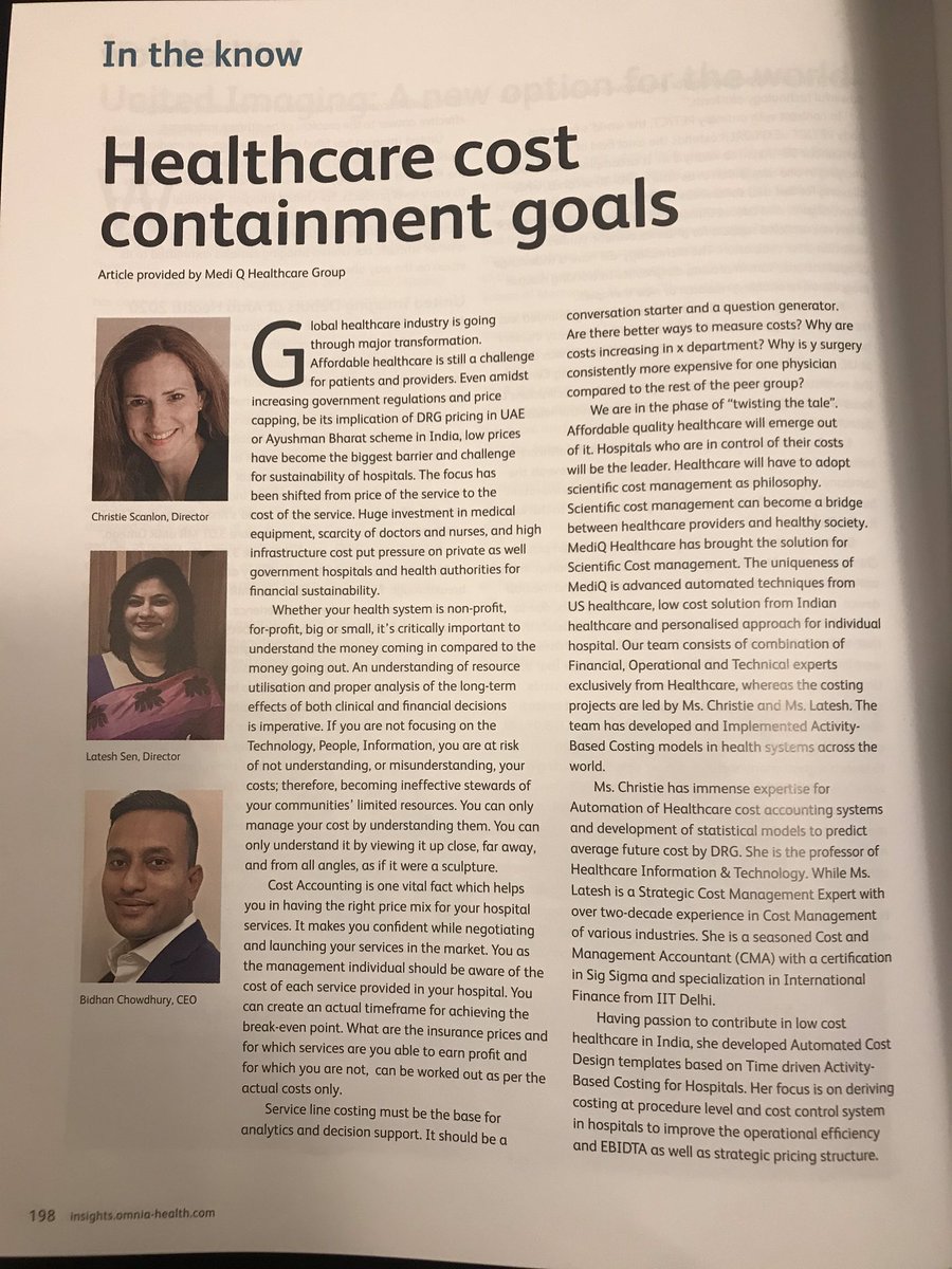 ChristieCosting's tweet photo. Had a great time meeting with friends and colleagues on Day 1 of Arab Health.  Look for Medi Q Healthcare Group and our Healthcare Cost Containment article on on page 198. Hope to see you tomorrow! #cost #costaccounting #healthcarecosts #activitybasedcosting #hospitals https://t.co/l3MUdbmpPa