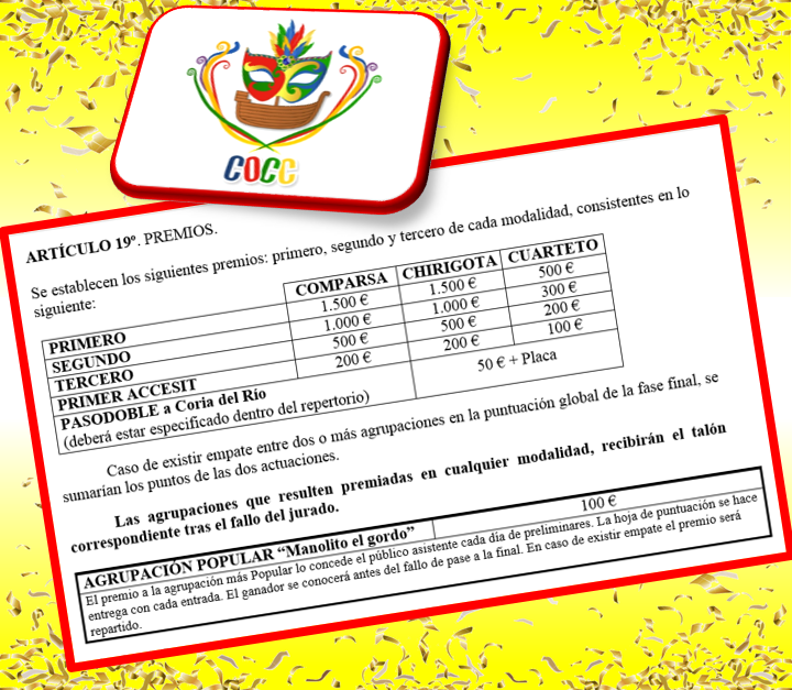 inscripción y bases en carnavaldecoriadelrio.com FINALIZACIÓN DE PLAZO VIERNES 31 ENERO A LAS 15:00H