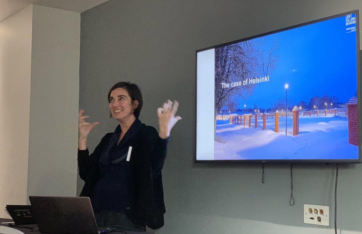 Enlightening 💡 talk from Norman Emery from <a href="/SeluxCorp/">Selux Corporation</a> and Professor <a href="/ElettraB/">Elettra Bordonaro</a> talking about her fascinating urban lighting project #lightfollowsbehaviour Check it out here: lightfollowsbehaviour.com #smartlighting #smartlight <a href="/talklandscape/">Landscape Institute</a>