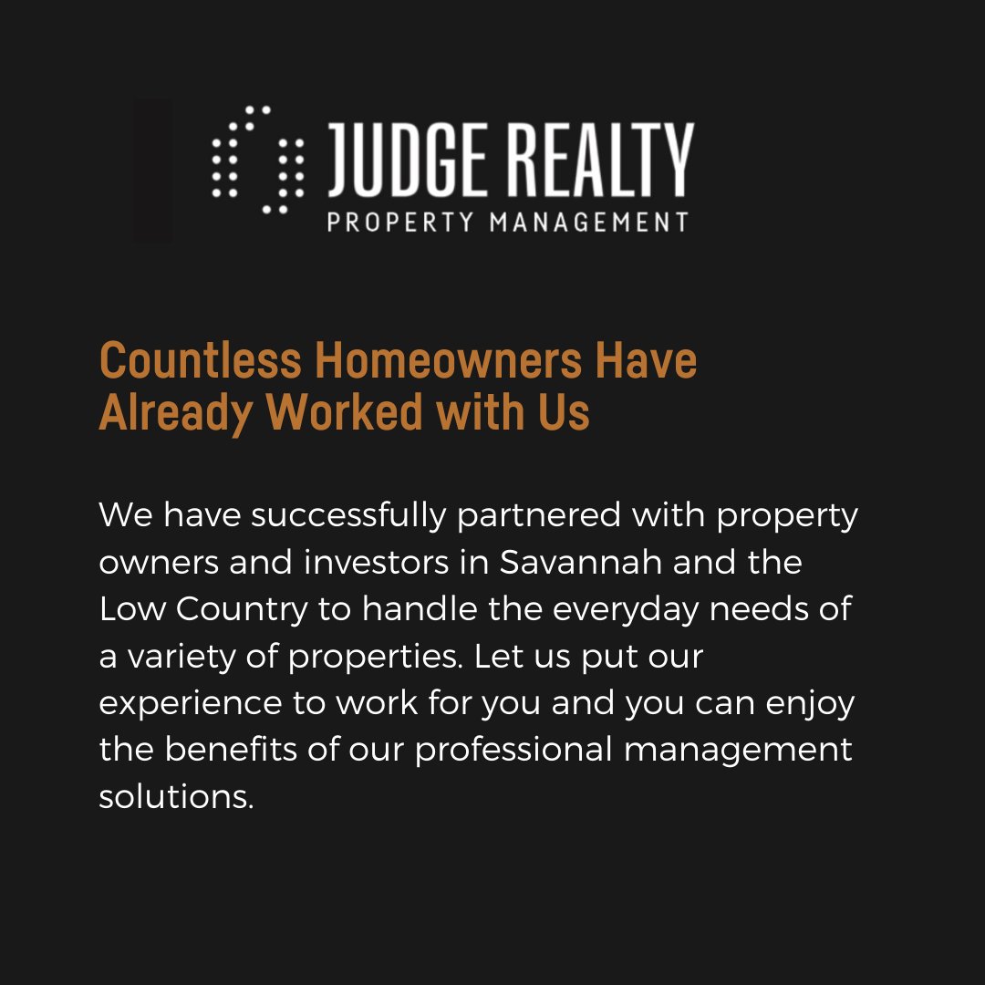 Did you know Judge Realty manages over 200 properties throughout the Savannah area? Learn how our management packages are designed with you in mind by visiting us at qoo.ly/344anz or by calling us at (912) 236-1000.