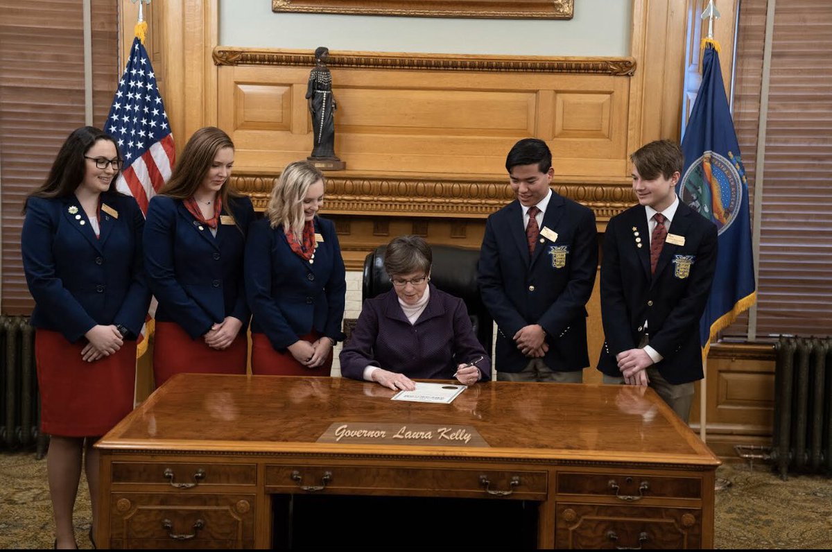 KSFBLA's tweet photo. #fblapblweek is official in the state of Kansas! Thank you @GovLauraKelly for welcoming our state officers and proclaiming FBLA-PBL week as February 2nd-9th! https://t.co/s6pD4dSnFO