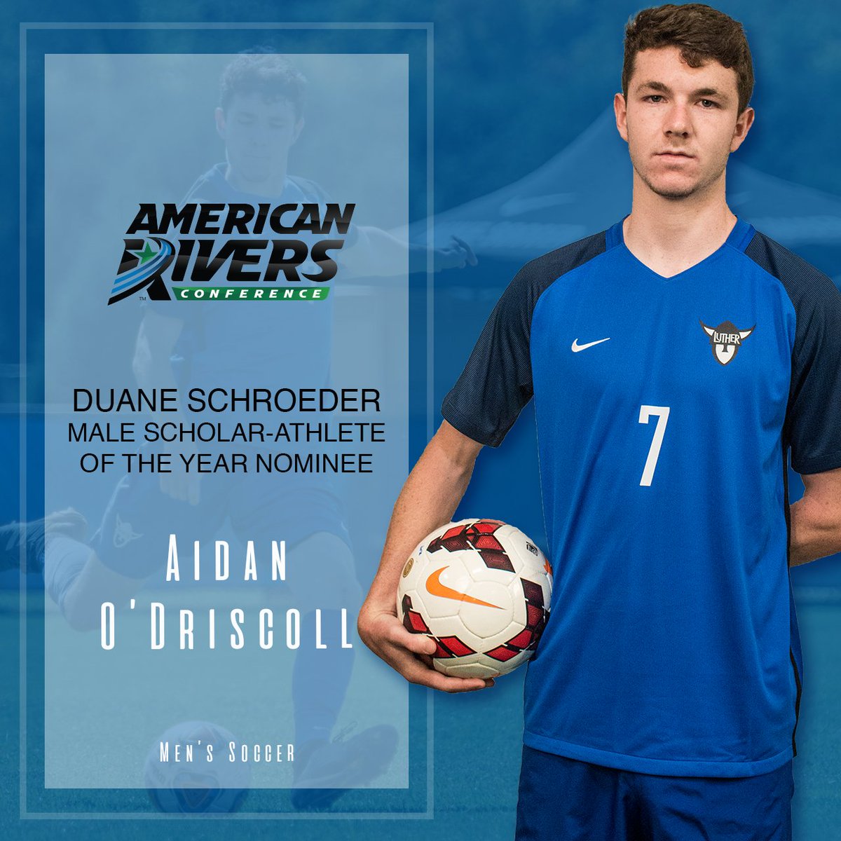 norsesports's tweet photo. Former Norse Men's Soccer player Aidan O’Driscoll has been nominated for the Duane Schroeder A-R-C Male Scholar-Athlete of the Year award. #gonorse #luthercollege #comeonyounorse https://t.co/1egCE1s6za