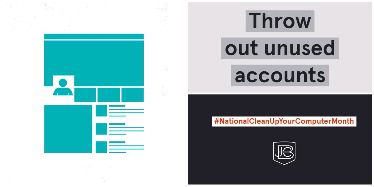 JBC_SEC's tweet photo. What about those accounts you forgot, stopped using but still exist? (Myspace, OkCupid, and who knows what else) Delete them, maybe? โ
#NationalCleanUpYourComputerMonth #TipTuesday #TechTuesday https://t.co/yZrKBdlbCV