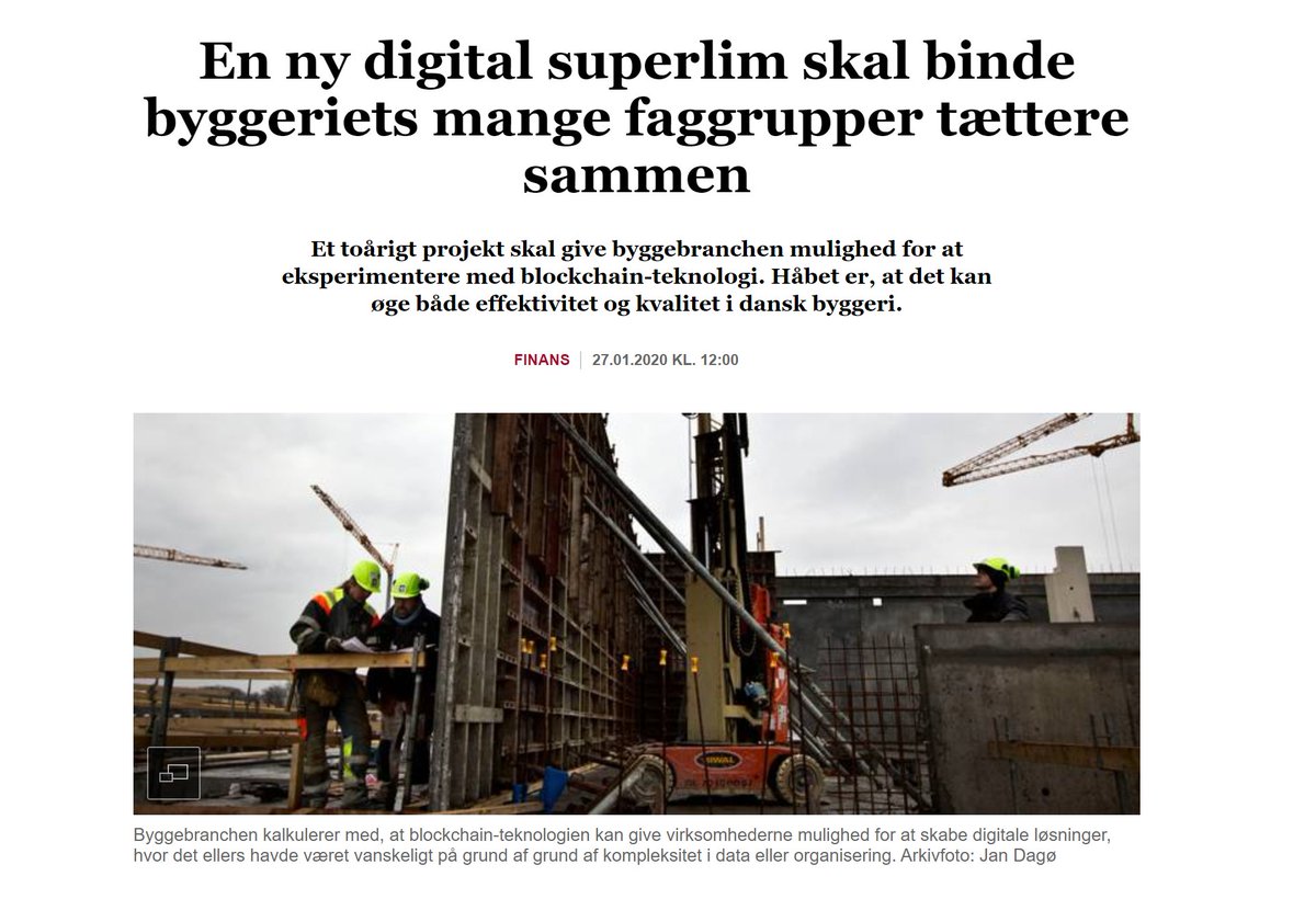 Fin artikel <a href="/Finansdk/">Finans</a> om vores Blockchain-projekt.

Artiklen nævner, at vi vil forbedre effektivitet og kvalitet i byggeriet med projektet.

Det er helt rigtigt, men vi vil også gerne løfte cirkularitet og ressourceanvendelse.

finans.dk/finans2/ECE118…
#dkbiz #dkpol #blockchain