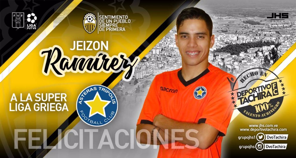 LAPECOSAFUTBOL_'s tweet photo. ¡¡¡NUEVO VENEX!!! 

#OFICIAL Jeizon Ramírez 🇻🇪 Nuevo jugador del Club Asteras Trípoli F.C de la Superliga de Grecia 🇬🇷 el juvenil mediocampista firmó contrato por tres años, proveniente del Deportivo Táchira F.C 🇻🇪

#FICHAJESLPCF #VENEX https://t.co/2z3wFCo6vK