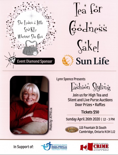 Circle April 26th on your calendar and join <a href="/WaterlooCrime/">Crime Stoppers 🇨🇦</a> @SMGHF for High Tea, Purse auctions &amp; Fashion Styling w/<a href="/LynnSpenceStyle/">Lynn Spence</a>!  A special thank you to our sponsor <a href="/SunLife/">Sun Life</a> for their support.  Click the link for tickets: waterloocrimestoppers.com/sitemenu.aspx?…