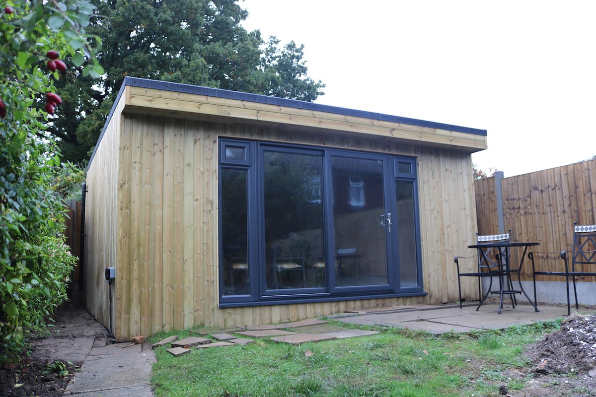 Check out this #sewingroom that we have recently completed in #westsussex 👀 The space is 4m by 5m and is clad in tongue &amp; groove timber - a smart way to #workfromhome 🏡