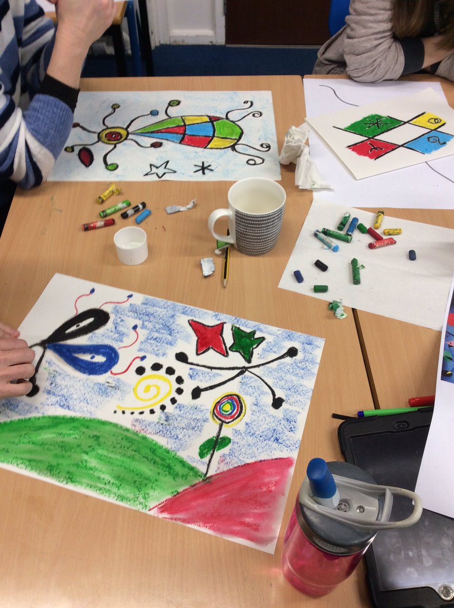 Staff Art CPD at Caen Community Primary. Art in the style of #JoanMiro