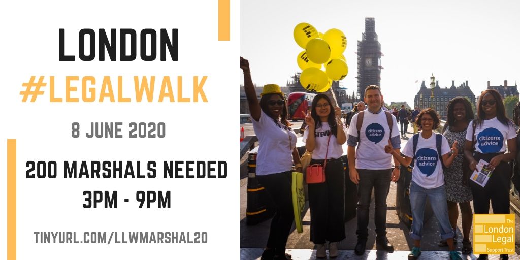 londonlegal's tweet photo. The London #legalwalk raised an incredible £890,000 for frontline free legal advice services last year. We could not do it without the help of all our wonderful #volunteers. Sign up to be a #marshal on 8th June and help support #acccesstojustice https://t.co/KjcJWrlqho https://t.co/MkCJLzdAjs