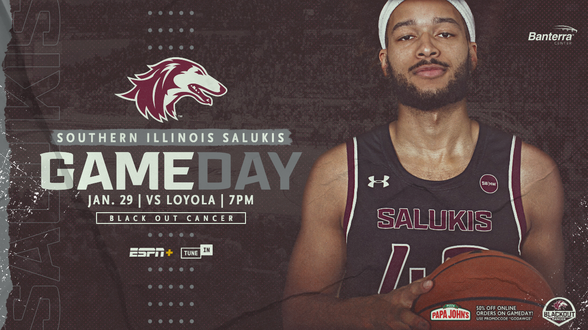 Back to work. Let's get it! #BlackOutCancer

🆚 Loyola
🕖 7pm
🏟 Banterra Center
📺 es.pn/3aRcSlO (ESPN+)
📻 bit.ly/2uDTp7p (TuneIn)
📊 bit.ly/2O69Yjs

Tickets » SIUSalukis.com/Tickets or 877-SALUKIS