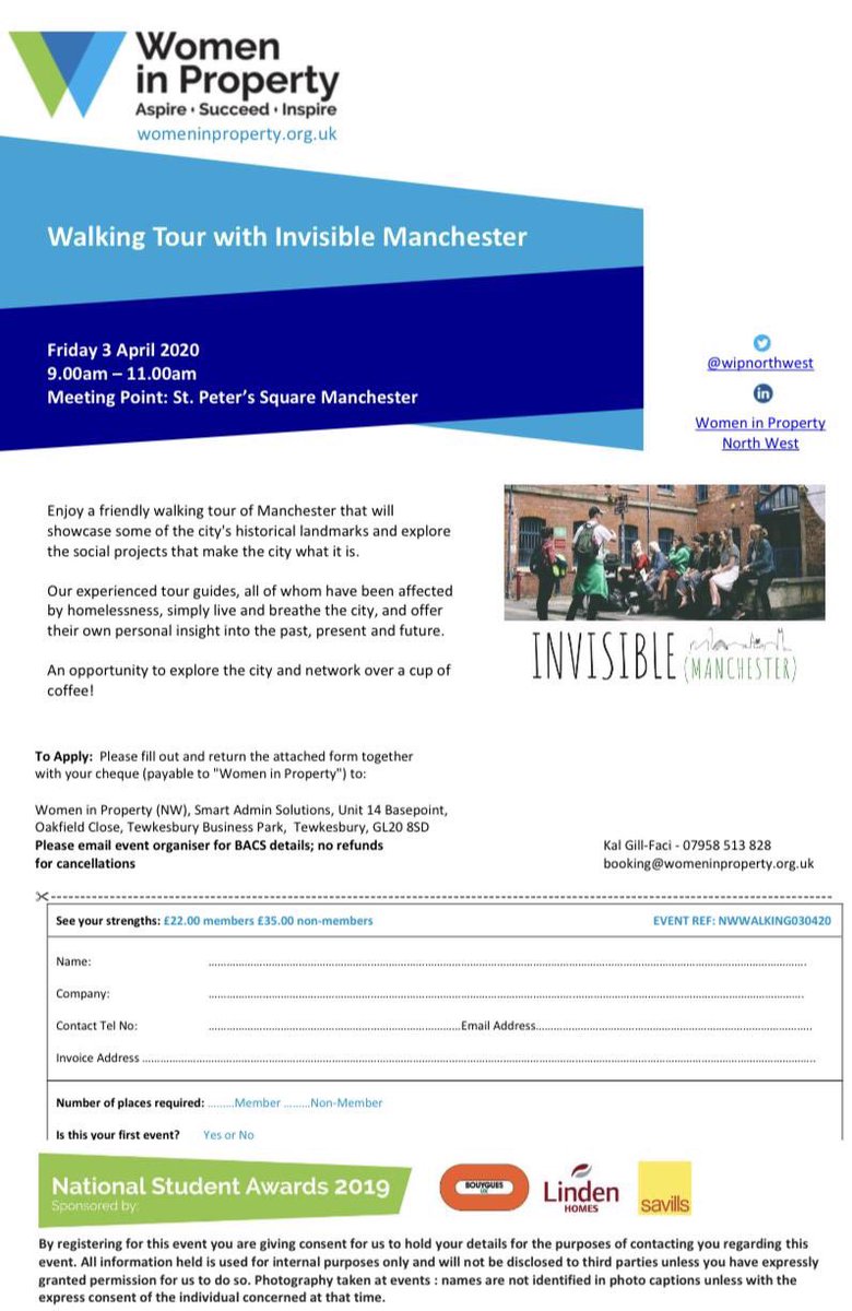 🔸Join us for our Walking Tour with <a href="/InvisibleMcr/">Invisible Manchester</a> on Friday 3rd April 9.00-11.00am 🔸 The tour will showcase some historical landscapes &amp; explore the social projects that make the city. Places are limited, contact booking@womeninproperty.org.uk to secure your place!