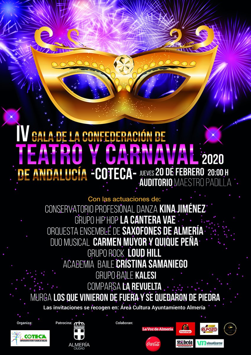 Culturalmeria's tweet photo. 🤡 El Carnaval de Almería volverá a tomar la calle con numerosas novedades. https://t.co/ZEQkQ7vrK0

👉 El concurso de agrupaciones será del 31 de enero al 15 de febrero y las actividades de calle del 16 de febrero al 1 de marzo. https://t.co/BiruJ9NWkl