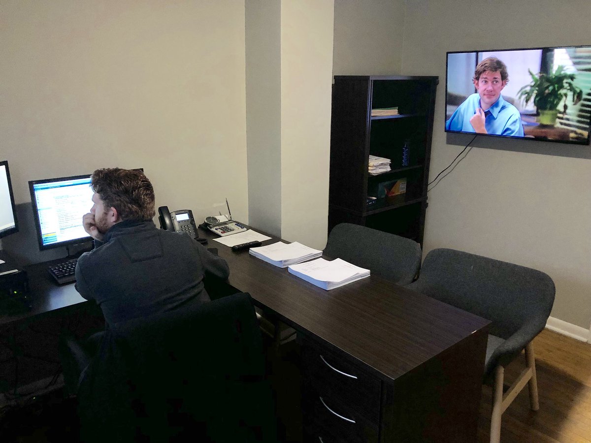 buschtaxco's tweet photo. One of our many ideas from the @buschtaxco HR Department....Each of our accountants receive their own TV. 

Background noise actually increases productivity and billable time. We call it “Netflix &amp; Bill”. 

Credit to @Ryan_Bayer https://t.co/9pPuR5cIQw