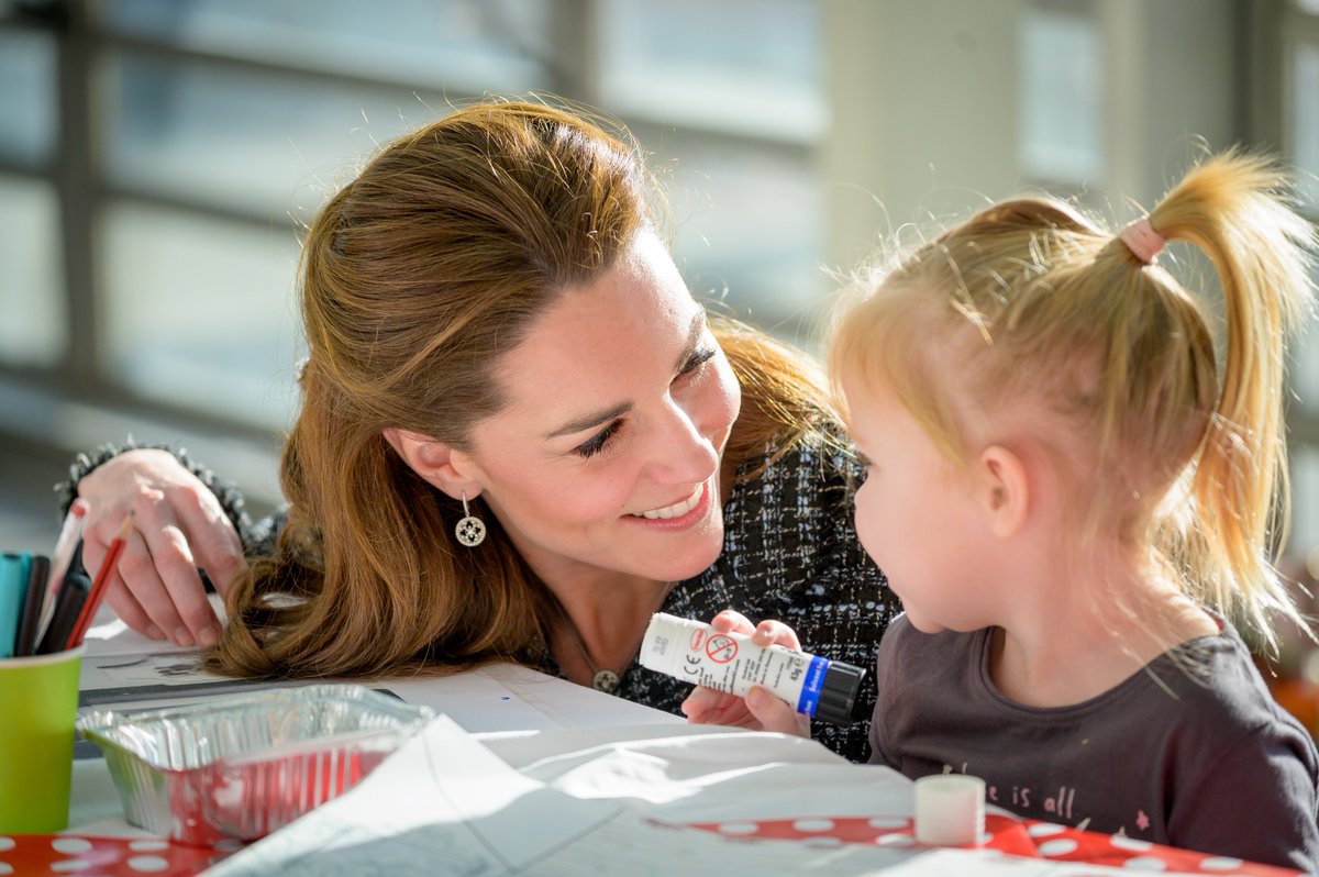 HRH The Duchess of Cambridge with a young Evelina London patient in our atrium.