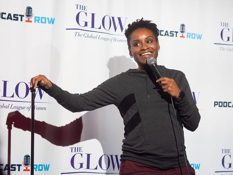 PodcastRow's tweet photo. Comedian Pat Brown making Podcast Row attendees laugh after a productive day of networking and workshops. #patbrown #comedy #podcastrow #theglow https://t.co/jhbD8zmBZf