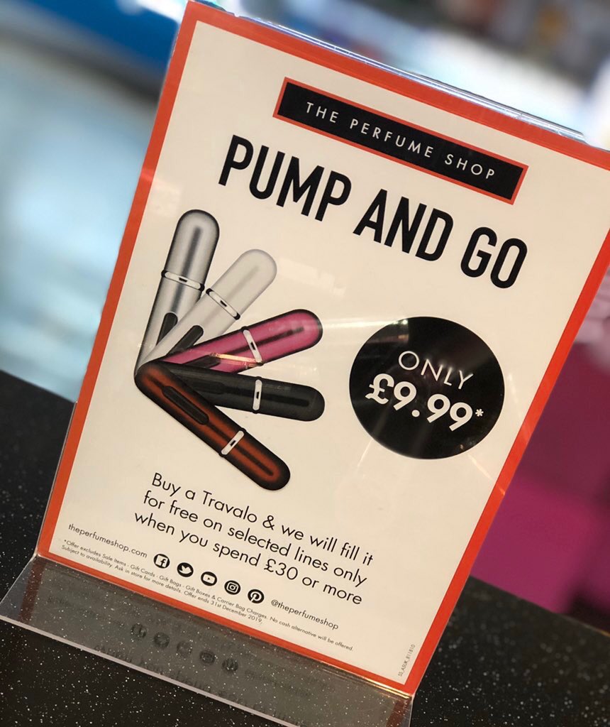 YeovilTps's tweet photo. PUMP AND GO🔥

ONLY £9.99😍

1) Purchase a refillable travelo
2) Spend £30 or more in store
3) Allow your perfume experts to fill your travelo with any fragrance of your choice*🥰🤑🤩

*excludes luxury &amp; non-fitting bottles https://t.co/3crs3RGlnX