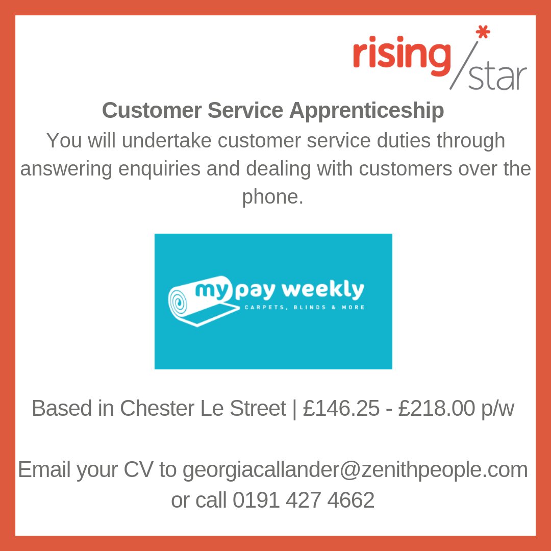 My Pay Weekly are looking for a Customer Service Apprentice to join their team.

Get in touch by emailing your CV to georgiacallander@zenithpeople.com 

#apprenticeship #apprentice #careers #CustomerService #qualifications