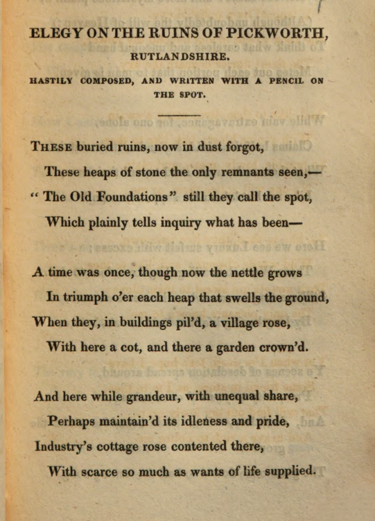 JohnClareSoc's tweet photo. More musing on obscurity and oblivion in today's #PoemsDescriptive2020, Clare's 'Elegy on the Ruins of Pickworth, Rutlandshire'. In his autobiography, Clare described Pickworth's ruins as "a half solitude of huts and odd farm houses scatterd about some furlongs asunder" https://t.co/LCmuDvKEAO