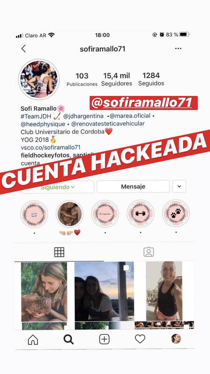 Me hackearon mi cuenta de insta ! Cualquier cosa que les  llegue o vean raro ! No soy yo. Hasta recuperarla 😞