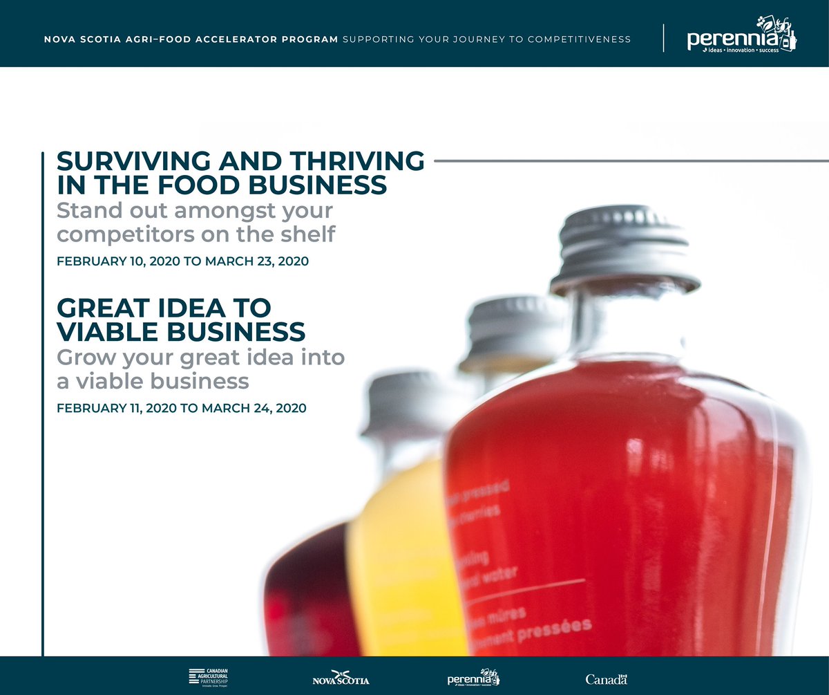 NSPerennia's tweet photo. There's still time to register for one of our food retail courses in partnership with SKUFood. Don't miss out on one these great opportunities to help bring your idea or product to market! Sign up today! https://t.co/vmzEpmP41E #nsperennia #SKUFood https://t.co/ujcagVUxKx
