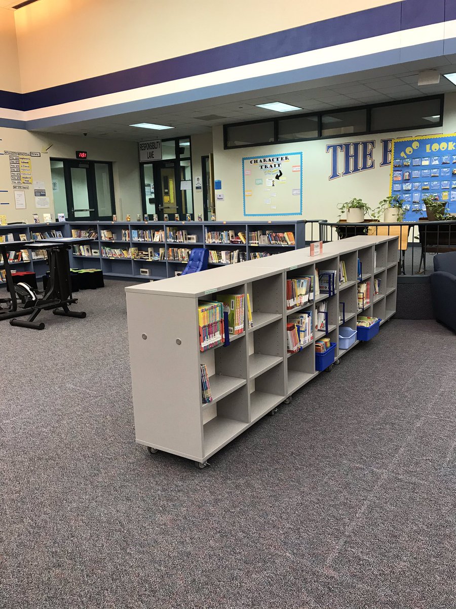 The old shelves are gone!  The new shelves are now in place!  I love the look and feel of this new flexibility.  Thankful for @Alief_Libraries @AliefISD and the Alief Maintenance crew.  #learningcommons #flexiblespace @Best_Bulldogs