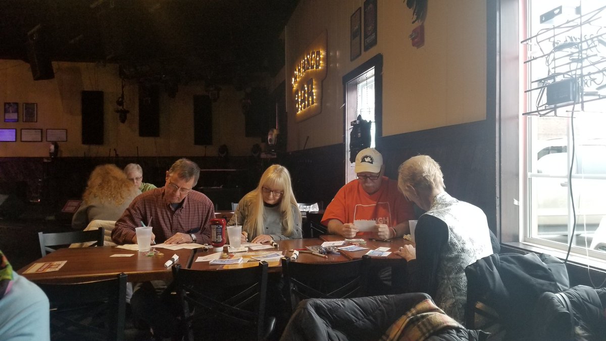 IndivisibleEVV's tweet photo. We are @lamascobargrill writing postcards to our senators @SenatorBraun and @SenToddYoung. Come down and fill one out! @INSenDems @INSenateGOP @IndivisibleTeam @MoveOn #indivisibleEVV #Indivisible #Indiana #BoltonMustTestify #JohnBoltonMustTestify #evidence #EvidenceAndWitnesses https://t.co/QtNbiZfRiK