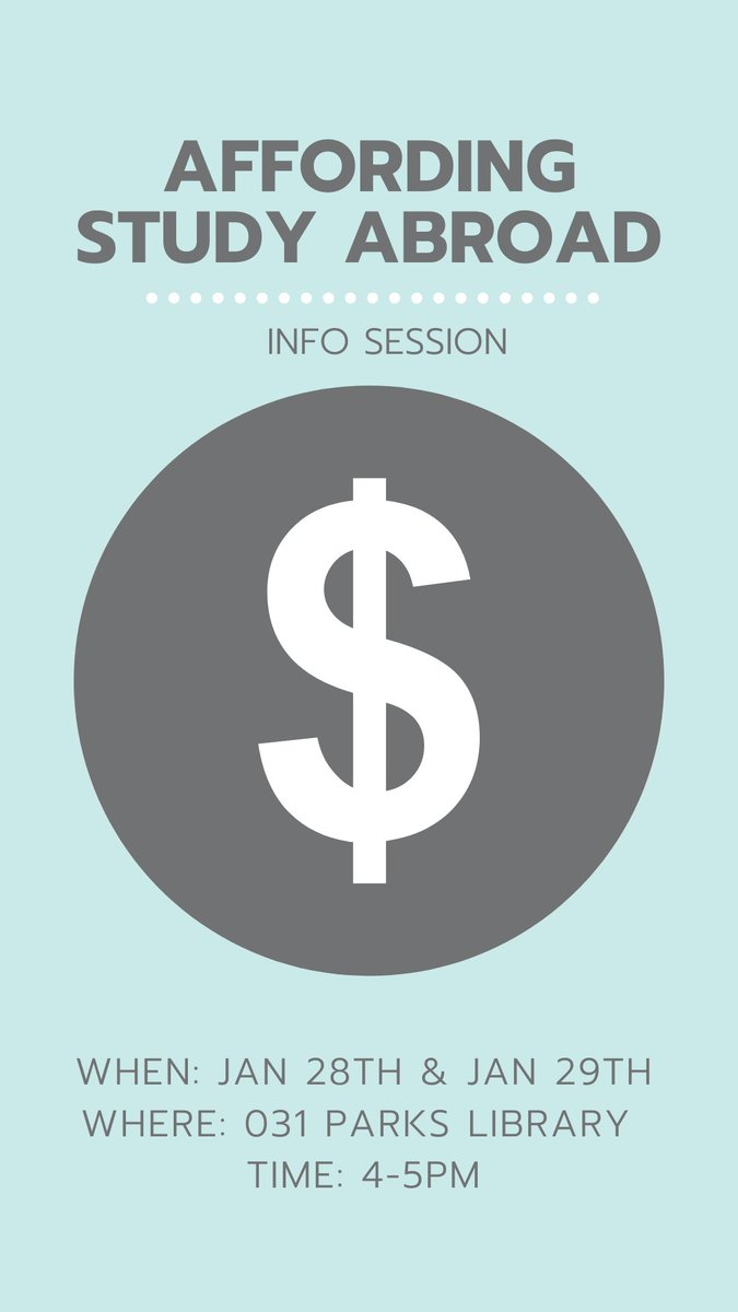 Wanting to Study Abroad but worried about finances? Come to the info session tonight or tomorrow &amp; learn about how to make it affordable for you!