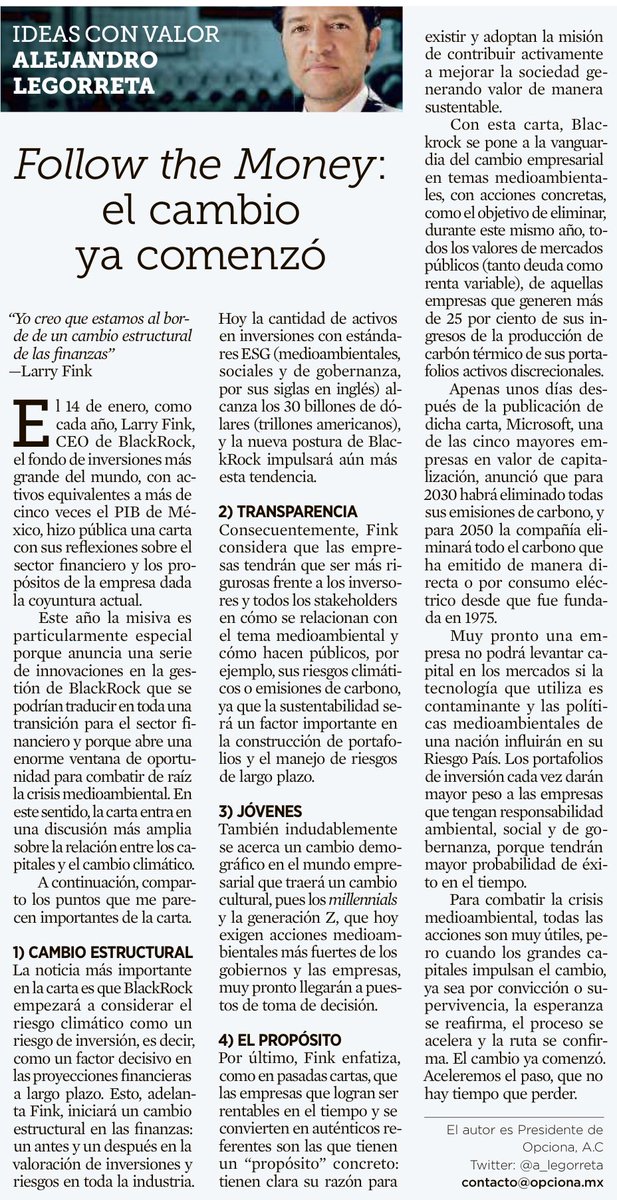 Estoy optimista. 

Follow the money: el cambio ya comenzó, mi artículo de hoy en <a href="/Reforma/">REFORMA</a> <a href="/reformanegocios/">NEGOCIOS</a> 

alejandrolegorreta.com/follow-the-mon…