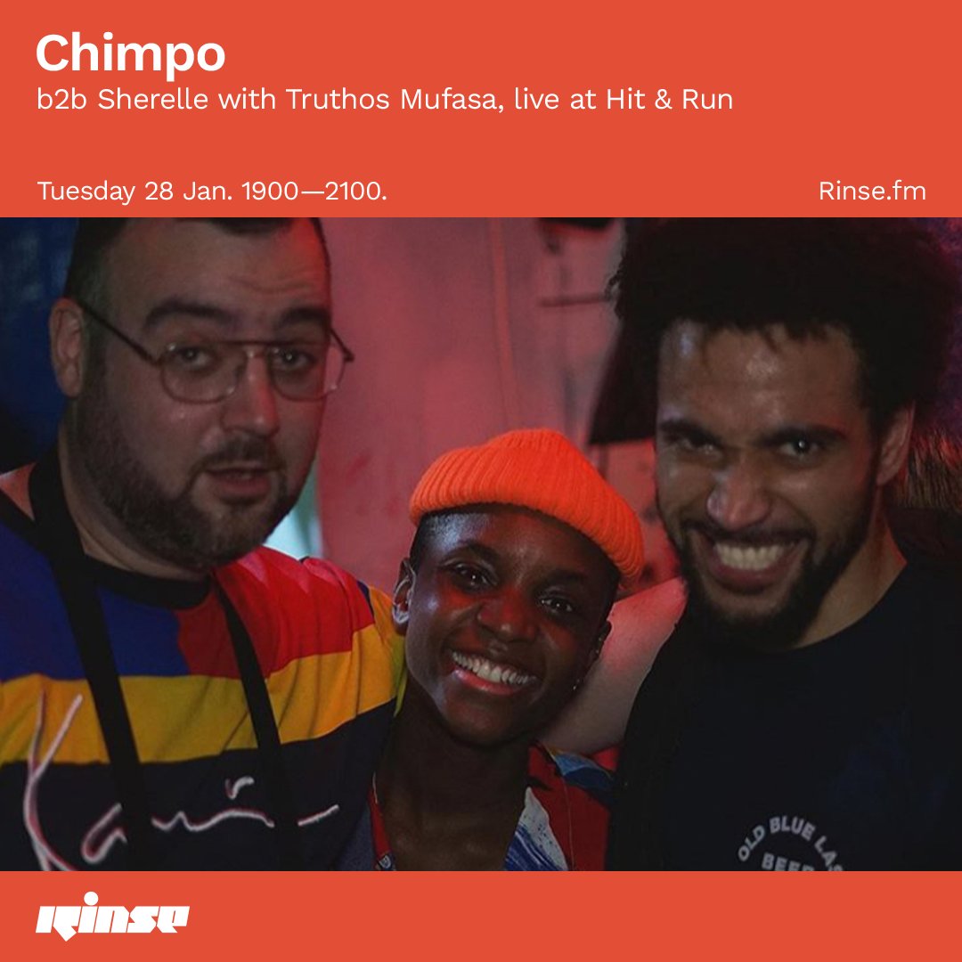 RinseFM's tweet photo. Up next at 7PM it's @CHIMPOMCR b2b @iamsherelle with @TruthosMufasa, live at Hit &amp; Run 

On https://t.co/Q0ed1kLtwe &amp; 106.8FM 

#RinseFM https://t.co/drjME95DIw