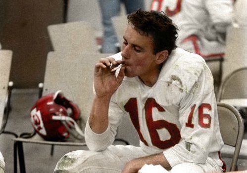 calliopeplays's tweet photo. We love @PatrickMahomes but you can't top Len Dawson's halftime SB ritual. Take a shot whenever you see the pic this weekend. Drinking game courtesy of The Rant and Warner. https://t.co/k6H15P2gCH