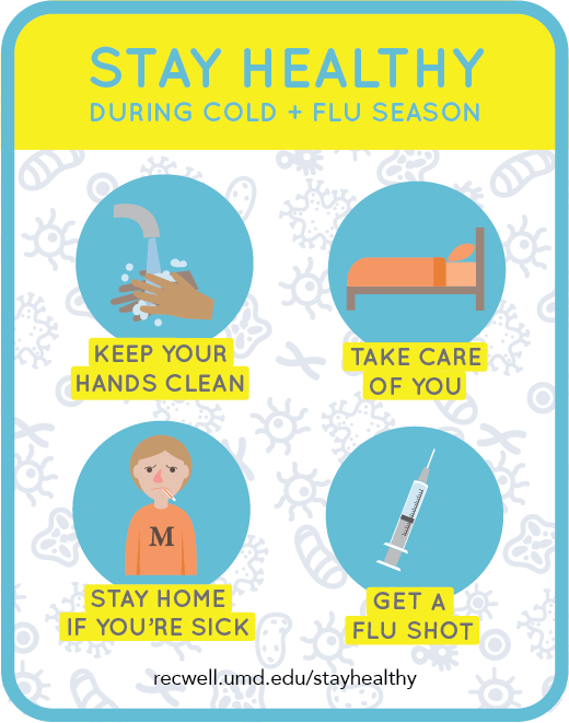 UMDRecWell's tweet photo. Stay healthy, #ActiveTerps! With flu activity high in Maryland, wash your hands frequently and stay home if you're not feeling well. Didn't get your flu shot yet? It's not too late! There's a clinic at @UMDHealthCenter Wed 1/29 at 9am: https://t.co/1BcjpVruPo No appt necessary! https://t.co/HvjKw22zI1
