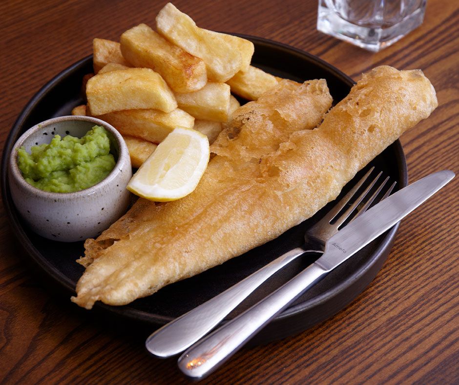 Our Fixed Price menu features some of our most popular dishes from the all day menu like our #FishandChips, flaky battered haddock served with hand cut chips, mushy peas and a wedge of lemon 🍋