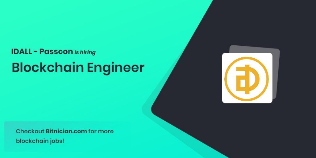 bitnicians's tweet photo. 🏢 IDALL - Passcon

💼 Blockchain Engineer

📍Remote Position

🌐 Apply Here: https://t.co/KqUSi2IdTE

#Blockchain #job #cryptocurrency #blockchainjob #careers #engineer https://t.co/EoFgSoqDzS