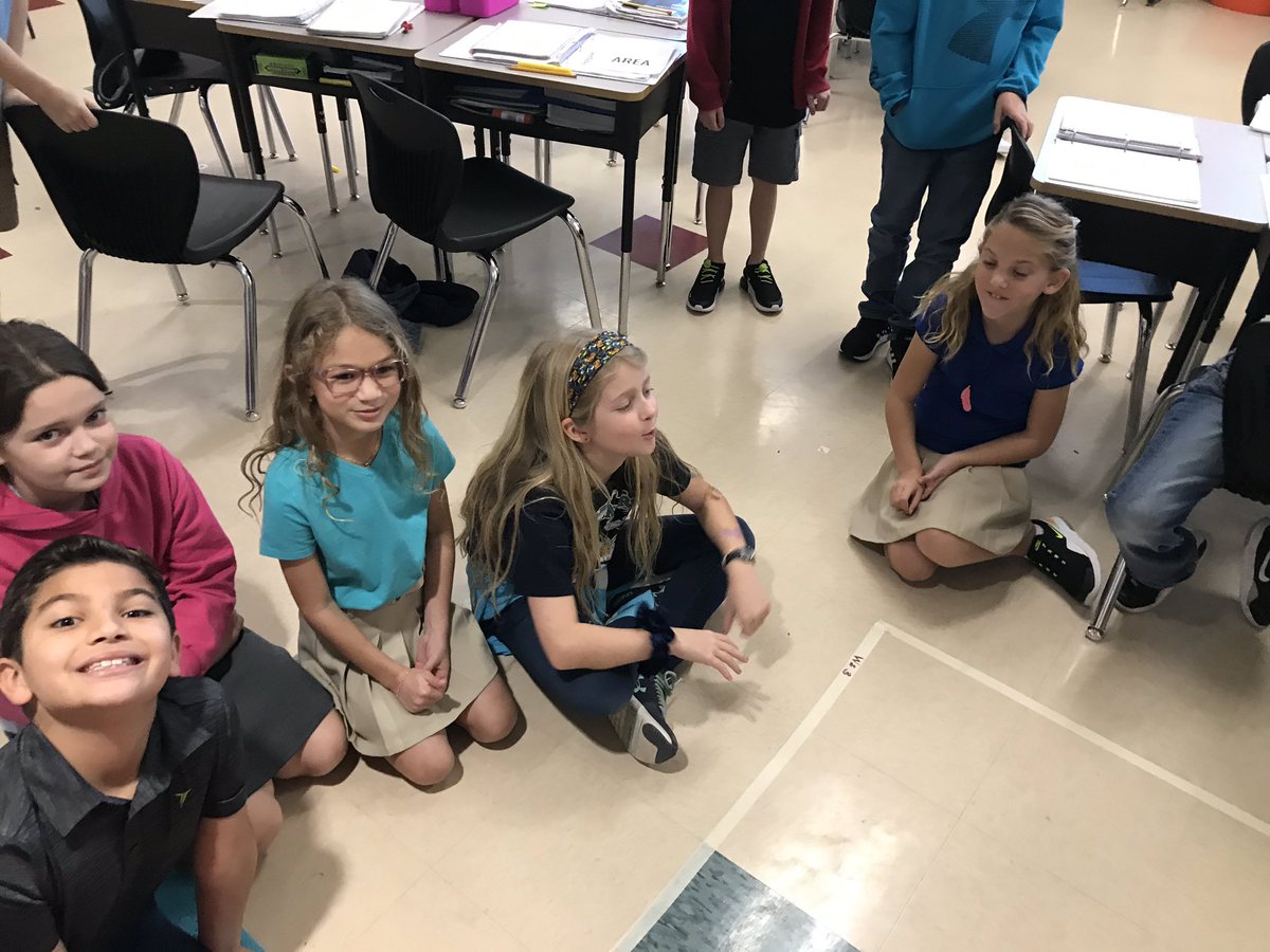 FroschVictoria's tweet photo. Having fun with AREA. Anytime I can get my students out of their seats and engaged I consider it a win! As a challenge, groups will create floor rectangles with a given area but they must determine a length &amp; width. #makemathfun #engaged @Es1Mireles @yvonne_hein @cy_winchester https://t.co/z7kHI5quLs