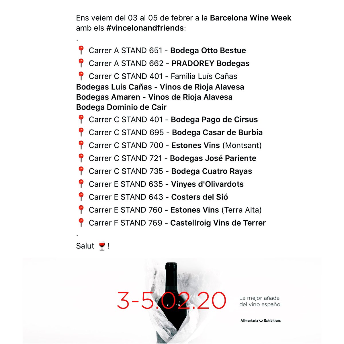 Us esperem del 03 al 05 a la <a href="/bcnwineweek/">Barcelona Wine Week</a> 🍷 amb els #vincelonandfriends 👇🏻
