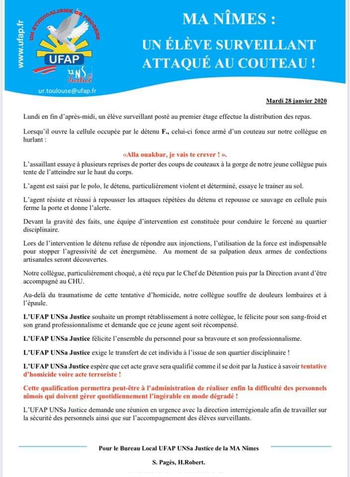 Sylvain Royere On Twitter Tract Des Copains De Nimes Tous Nos Vœux De Bon Retablissement Accompagnent Notre Jeune Collegue Prison Ufapvalence Https T Co So6mlqn1le