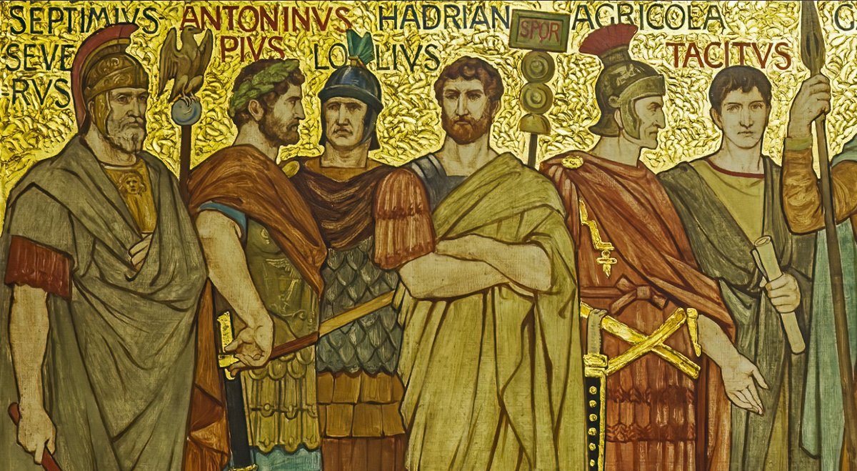 Roman generals and emperors closeup in the frieze of the Great Hall of the National Galleries Scotland