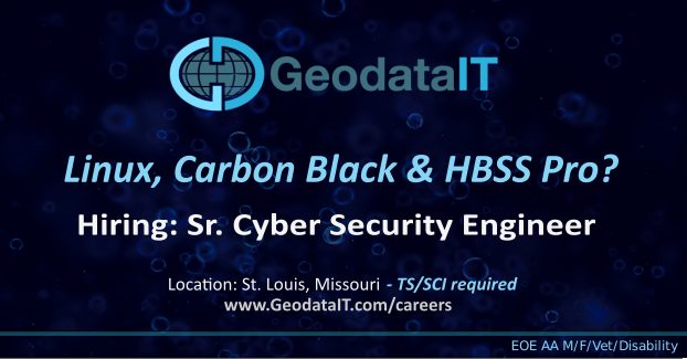 GeodataIT's tweet photo. Need a cyber guru ASAP for work in St. Louis.

#cyber #geoint #nationalsecurity #stlouis #stl https://t.co/YL9eAQ1auw