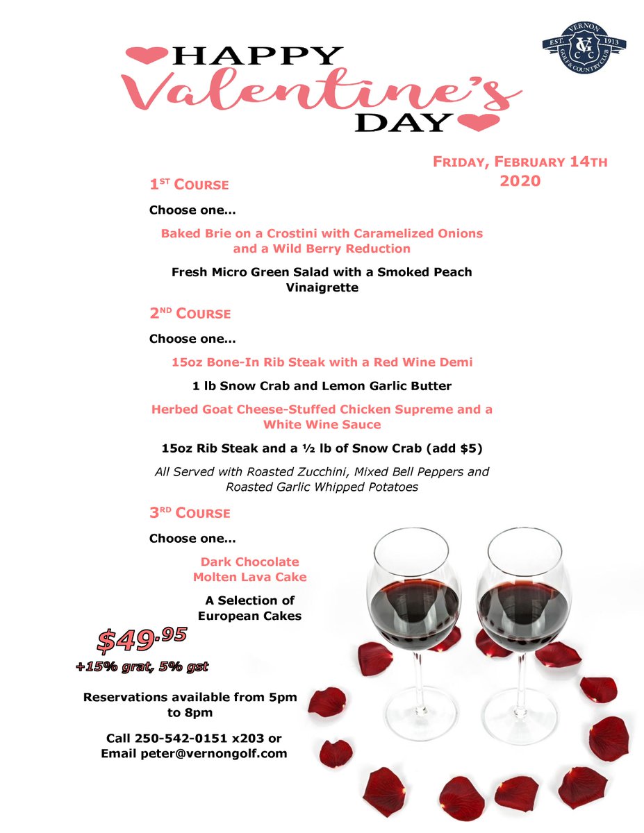 Join us this Valentine's Day at The Clubhouse for a special dinner.