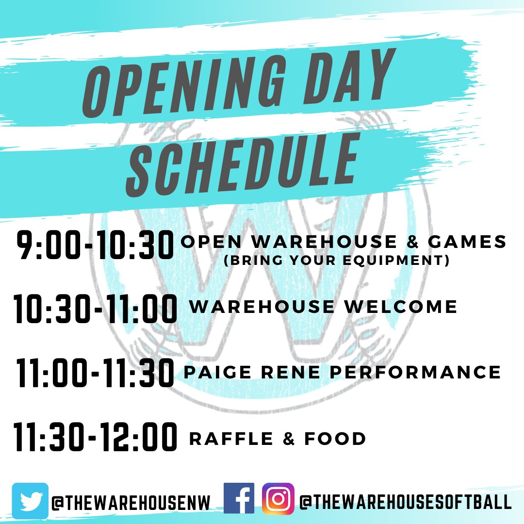 Official Schedule for Warehouse Opening Saturday 
Bring your equipment and energy!