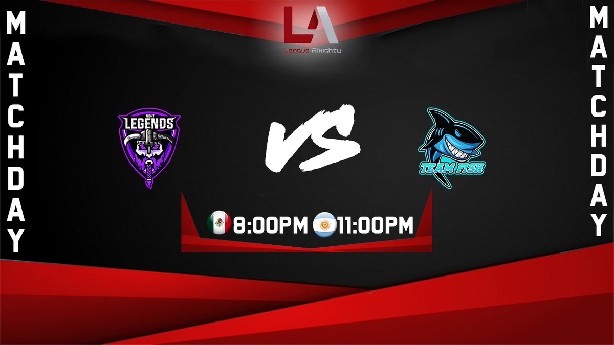 #MatchDay

Para finalizar, este juego determina el grupo 3 y se darán a conocer los dos equipos que pasen a playoffs. ¿Cuál es su favorito?

@NLEGEND_CR 🆚 <a href="/TeamFishCR1/">Team Fish CR</a> 

⏰ 20:00 🇲🇽 | 21:00 🇵🇪 | 23:00 🇦🇷