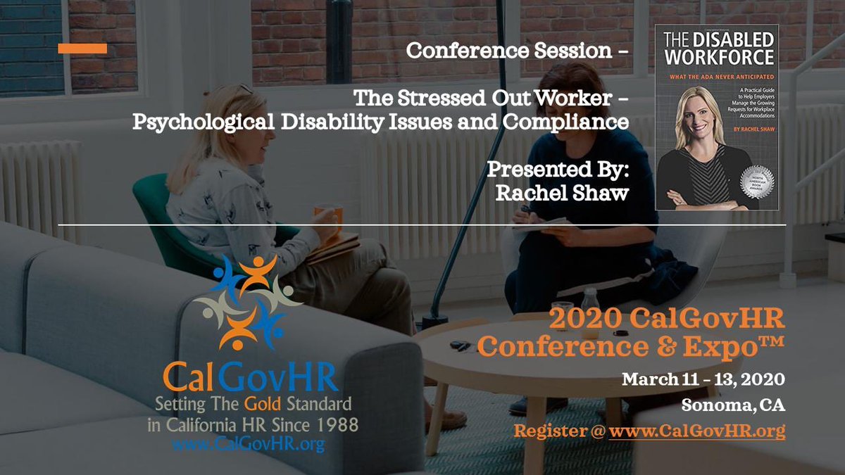 We are beyond excited that acclaimed speaker &amp; best-selling author, Rachel Shaw from Shaw HR Consulting will be returning to the 2020 CalGovHR Conference to present on The Stressed Out Worker - Psychological Disability Issues and Compliance. Sign up today lnkd.in/gePmCcA